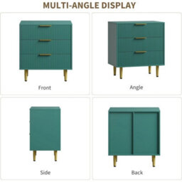 Green 3 Drawer Modern Bedside Cabinet Bedroom Nightstand Storage - thumbnail 3
