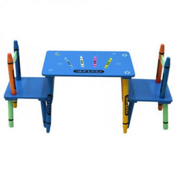 Oypla Childrens Wooden Crayon Table And Chairs Set Kids Room Furniture - thumbnail 4