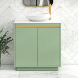 Royal Bathrooms Orion 800mm Mint Sage Floor Standing Plain White Countertop Vanity Unit 2 Door With Nova Basin & Brushed Brass Accent Trim - thumbnail 2