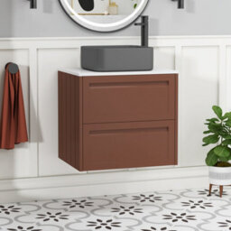 Royal Bathrooms Royal Bathroom Elmore 600mm Terracotta Clay Wall Mounted Bathroom Vanity Unit 2 Drawer Plain White Worktop With Art Square Basin - thumbnail 1