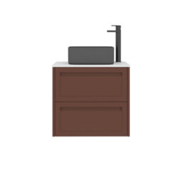 Royal Bathrooms Royal Bathroom Elmore 600mm Terracotta Clay Wall Mounted Bathroom Vanity Unit 2 Drawer Plain White Worktop With Art Square Basin - thumbnail 7