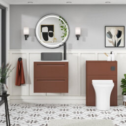 Royal Bathrooms Royal Bathroom Elmore 600mm Terracotta Clay Wall Mounted Bathroom Vanity Unit 2 Drawer Plain White Worktop With Art Square Basin - thumbnail 5