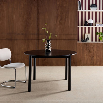 Sweeek - Round Rubberwood Dining Table Diam.120Cm Seats 4 Black - Clemence - image 1