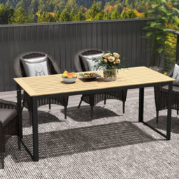Outsunny Garden Dining Table For 6 People With Slatted Table Top Metal Frame - thumbnail 7