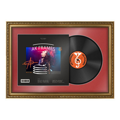 "AK Frames 25X17"" Gold Ornate Vinyl Record Frame With Crimson Mount For 12 Inch Lp Cover & Disc - Overlapped Design" - image 1