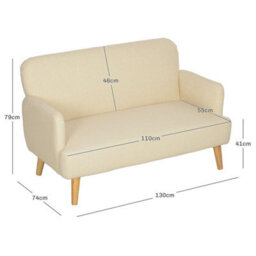 Cream White 2 Seater Sofa Couch With 21Cm Thick Padding And Wood Legs - thumbnail 2