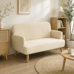 Cream White 2 Seater Sofa Couch With 21Cm Thick Padding And Wood Legs - thumbnail 3