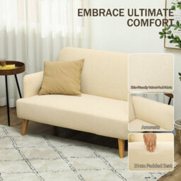 Cream White 2 Seater Sofa Couch With 21Cm Thick Padding And Wood Legs - thumbnail 4