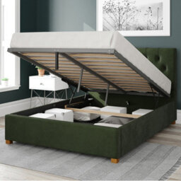 Aspire Olivier Fabric Ottoman Bed, Plush Velvet Fabric, Forest Green, Small Double - thumbnail 2