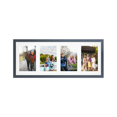 AK Frames 50X20Cm Dark Grey Sleek Multi Photo Frame With White Mount - Holds 4 Apertures (4X) 6X4 Photos - image 1