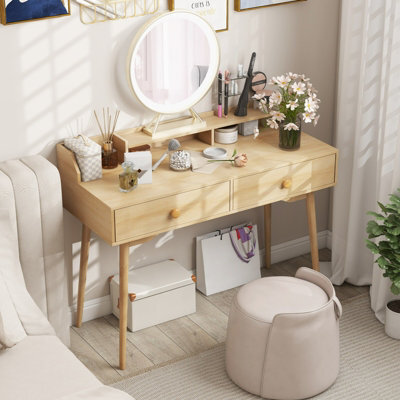Costway 120 Cm Home Office Computer Desk Wooden Vanity Table W/ Hutch-Natural - image 1