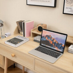 Costway 120 Cm Home Office Computer Desk Wooden Vanity Table W/ Hutch-Natural - thumbnail 5