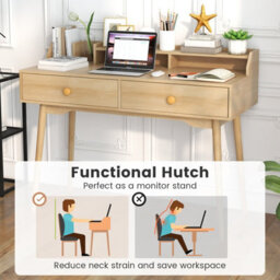 Costway 120 Cm Home Office Computer Desk Wooden Vanity Table W/ Hutch-Natural - thumbnail 8