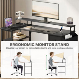 Yaheetech Black 140 Cm L Shaped Wooden Computer Desk With Charging Station & 4 Drawers - thumbnail 6