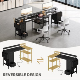 Yaheetech Black 140 Cm L Shaped Wooden Computer Desk With Charging Station & 4 Drawers - thumbnail 7