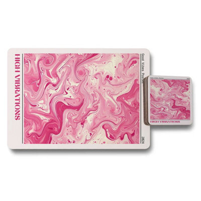Benjamin Tate Design Marble Print Placemat Coaster Set With Wooden Base Designer Artwork Set Of 12 Limited Edition - image 1