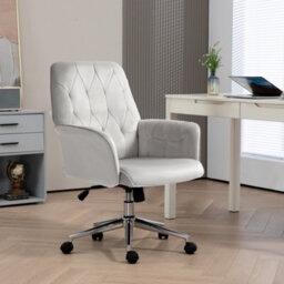 Vinsetto Swivel Computer Chair W/ Arm Modern Style Tufted Home Office Light Grey - thumbnail 1