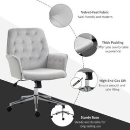 Vinsetto Swivel Computer Chair W/ Arm Modern Style Tufted Home Office Light Grey - thumbnail 5
