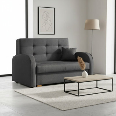 Sofa Bed Viva Gold Ii With Storage Free Standing Upholstered Back Wooden Legs Sleeping Area 133X98X85Cm Grey - image 1