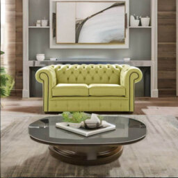 Chesterfield 2 Seater Shelly Field Green Leather Sofa Settee Bespoke In Classic Style - thumbnail 2
