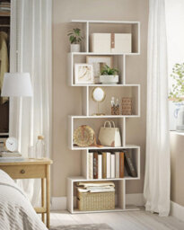 Songmics Wooden Bookcase, Cube Display Shelf And Room Divider, Freestanding Decorative Contemporary 6 Tier Storage Shelving Bookshelf Unit - thumbnail 2