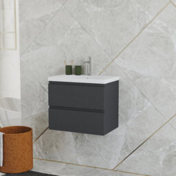 Probaty Bathrooms Vanity Unit Matte Anthracite Mdf,600X385X520mm,wall Mounted,2 Drawers With Artificial Stone Basin - thumbnail 1