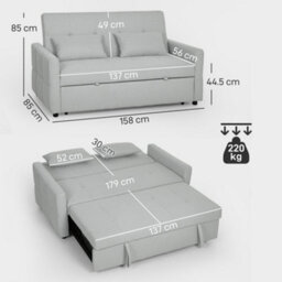 Wyld Haus Fapa Light Grey Fabric 3-Way Convertible 2-Seater Sofa Bed, Linen-Look Upholstery - thumbnail 3