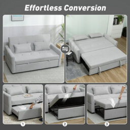 Wyld Haus Fapa Light Grey Fabric 3-Way Convertible 2-Seater Sofa Bed, Linen-Look Upholstery - thumbnail 4
