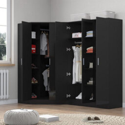 Reflect 2Pc Wardrobe Bundle - 2 Door Corner + 3 Door Mirror - Black Gloss & Black Oak - H: 180Cm X W: 179Cm X D: 103Cm - thumbnail 2
