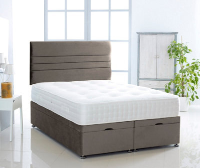 Grey Plush Foot Lift Ottoman Bed With Memory Spring Mattress And Horizontal Headboard 2Ft6 Small Single - image 1