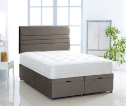 Grey Plush Foot Lift Ottoman Bed With Memory Spring Mattress And Horizontal Headboard 2Ft6 Small Single - thumbnail 1