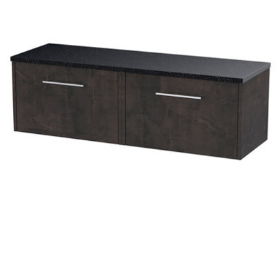 Nuie Hudson Reed Juno Wall Hung 2-Drawer Vanity Unit & Black Worktop, Stylish Countertop Basin Unit In Metallic Slate, 1200mm - image 1