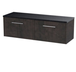 Nuie Hudson Reed Juno Wall Hung 2-Drawer Vanity Unit & Black Worktop, Stylish Countertop Basin Unit In Metallic Slate, 1200mm - thumbnail 2