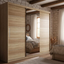 Alba Sliding Wardrobe With Mirror Stylish And Functional Storage Body Sonoma Front Sonoma - thumbnail 1
