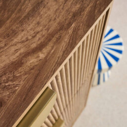 Sweeek - Grooved Mango Wood Effect Shoe Cabinet With 3 Drawers - W 60 X D 25 X H 121 Cm - Celian - thumbnail 8