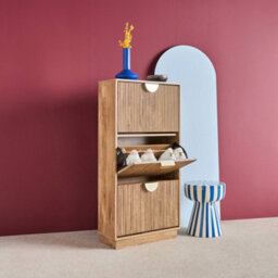 Sweeek - Grooved Mango Wood Effect Shoe Cabinet With 3 Drawers - W 60 X D 25 X H 121 Cm - Celian - thumbnail 4
