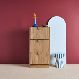 Sweeek - Grooved Mango Wood Effect Shoe Cabinet With 3 Drawers - W 60 X D 25 X H 121 Cm - Celian - thumbnail 3