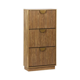 Sweeek - Grooved Mango Wood Effect Shoe Cabinet With 3 Drawers - W 60 X D 25 X H 121 Cm - Celian - thumbnail 2