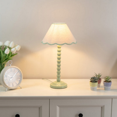 Valuelights Bobbles Sage Green Bobbin Table Lamp With Green Trim Scallop Shade - image 1
