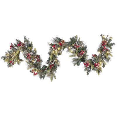 Beliani Pre-Lit Snowy Christmas Garland 180 Cm Green Paimio - image 1