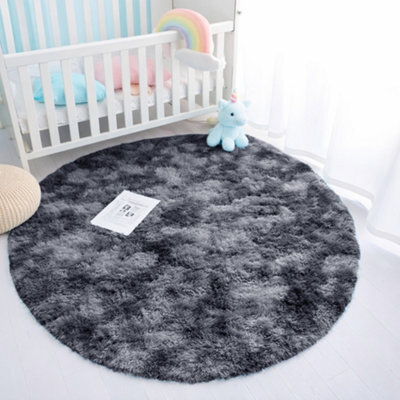 Aspire Homeware Non-Slip Tie Dye Grey Shaggy Rug Soft Fluffy Washable, Round Living Area And Bedroom Rug, (L)120Cm X (W)120Cm - image 1