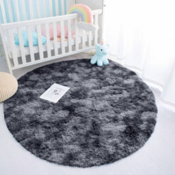 Aspire Homeware Non-Slip Tie Dye Grey Shaggy Rug Soft Fluffy Washable, Round Living Area And Bedroom Rug, (L)120Cm X (W)120Cm - thumbnail 1