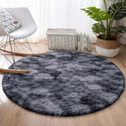 Aspire Homeware Non-Slip Tie Dye Grey Shaggy Rug Soft Fluffy Washable, Round Living Area And Bedroom Rug, (L)120Cm X (W)120Cm - thumbnail 6
