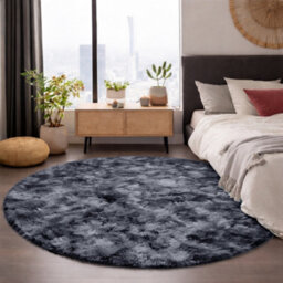 Aspire Homeware Non-Slip Tie Dye Grey Shaggy Rug Soft Fluffy Washable, Round Living Area And Bedroom Rug, (L)120Cm X (W)120Cm - thumbnail 7