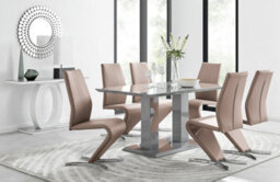 Furniturebox Imperia Grey High Gloss 6 Seater Dining Table With Structural 2 Plinth Column Legs And 6 Beige Faux Leather Willow Chairs - thumbnail 1