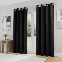 Enhanced Living Nightfall Plain Supersoft Black Thermal Blockout Eyelet Curtains (Pair) - 46 X 54 Inch (117 X 137Cm)