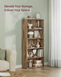 LEDREM Bookshelf, 5-Tier Bookcase, Storage Shelving Unit, Display Shelf With Open Compartments, Adjustable Storage Shelves, Camel Brown - thumbnail 4