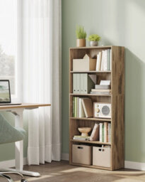 LEDREM Bookshelf, 5-Tier Bookcase, Storage Shelving Unit, Display Shelf With Open Compartments, Adjustable Storage Shelves, Camel Brown - thumbnail 1