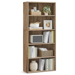LEDREM Bookshelf, 5-Tier Bookcase, Storage Shelving Unit, Display Shelf With Open Compartments, Adjustable Storage Shelves, Camel Brown - thumbnail 3