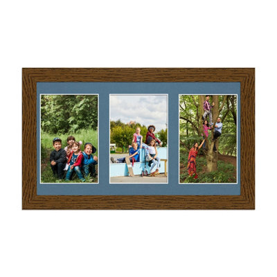 AK Frames 40X20Cm Dark Oak Modern Multi Photo Frame With Pompadour Mount - Holds 3 Apertures (3X) 6X4 Photos - image 1